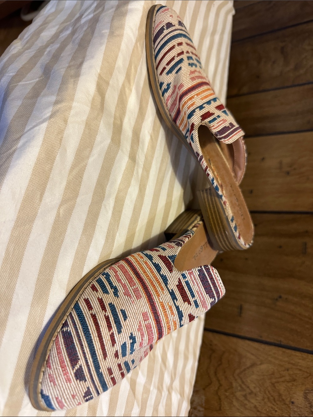 Indigo Multicolor Woven Stripe Slip-On Mules
